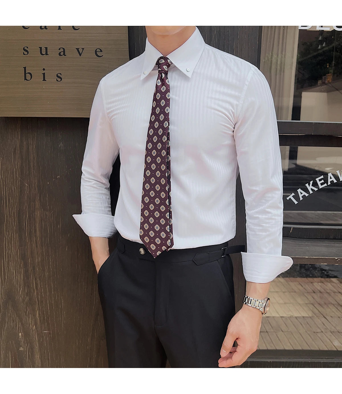High-quality autumn men's new long-sleeve dark striped slim-fit shirt business casual formal workwear M-4XL