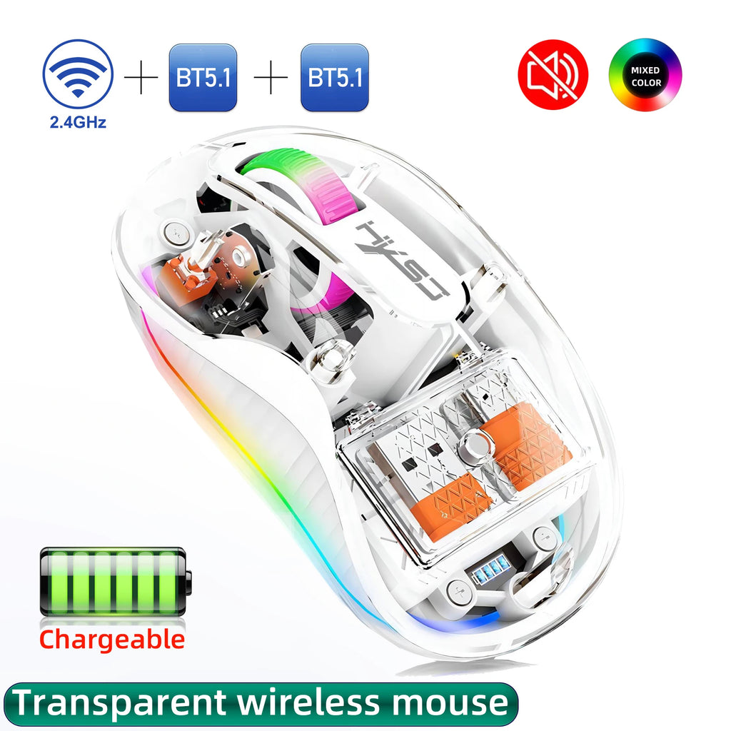 New HXSJ M333 Transparent Mouse Wireless Three-mode Magnetic Suction Mute Rechargeable Mouse For Tablet PC Notebook