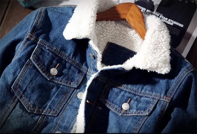 Denim Jacket Men Winter Streetwear Fashion Turn Down Fur Collar Windbreaker Cowboy Jackets Men's Outwear Hip Hop Jeans Coats 6XL