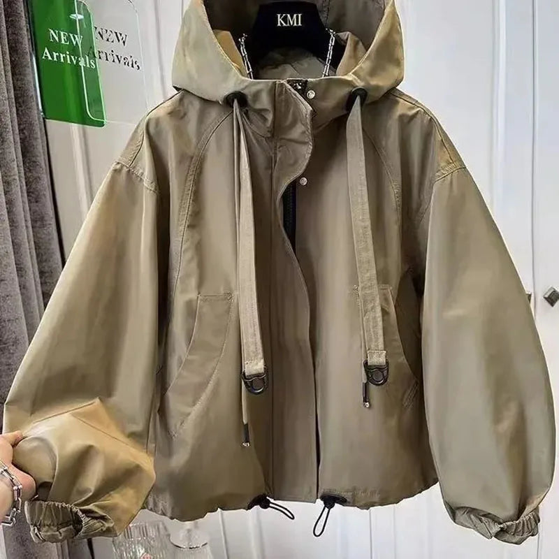 Korean Trench Coat Women 2026 Spring Autumn New Loose  Long Sleeve Casual All-Match Hooded Windbreaker Outerwear Ladies Overcoat