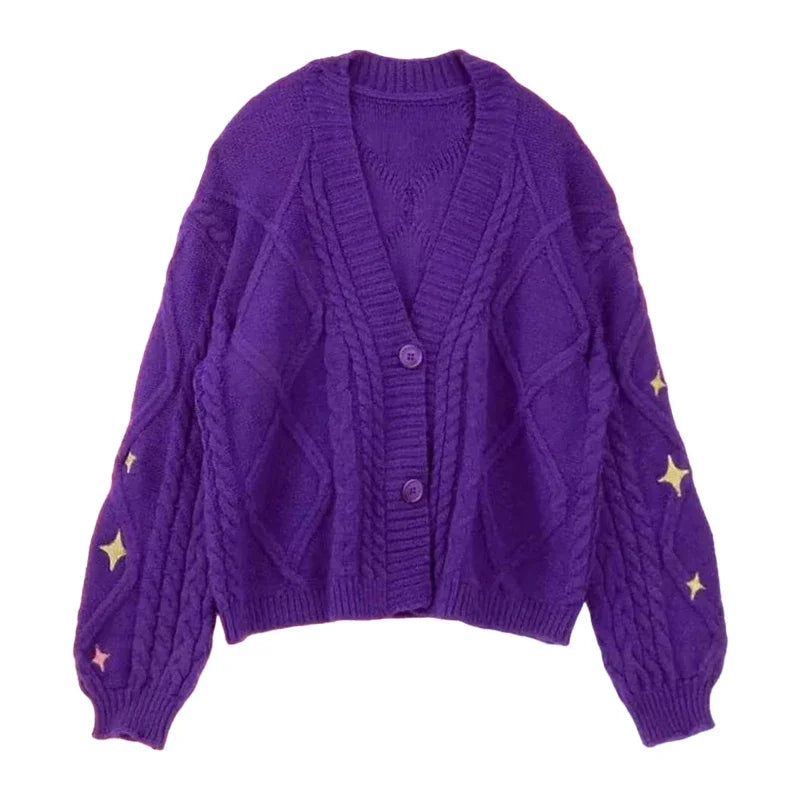 Speak Now Cardigan TS Golden Star Embroidery Button Up Purple Sweater TV Album Cardigan Gift Fall Winter Vintage Outfit