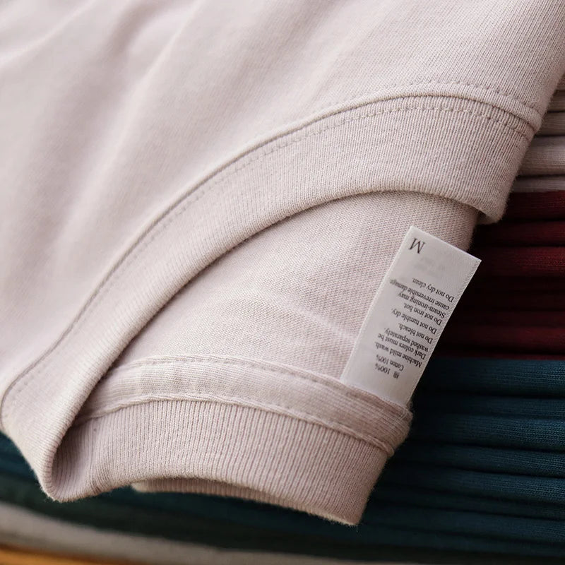 Have Blue Pure Cotton Base Shirt Solid Color T-Shirt American Retro Round Neck Short Sleeve Heavyweight T-Shirt for Men