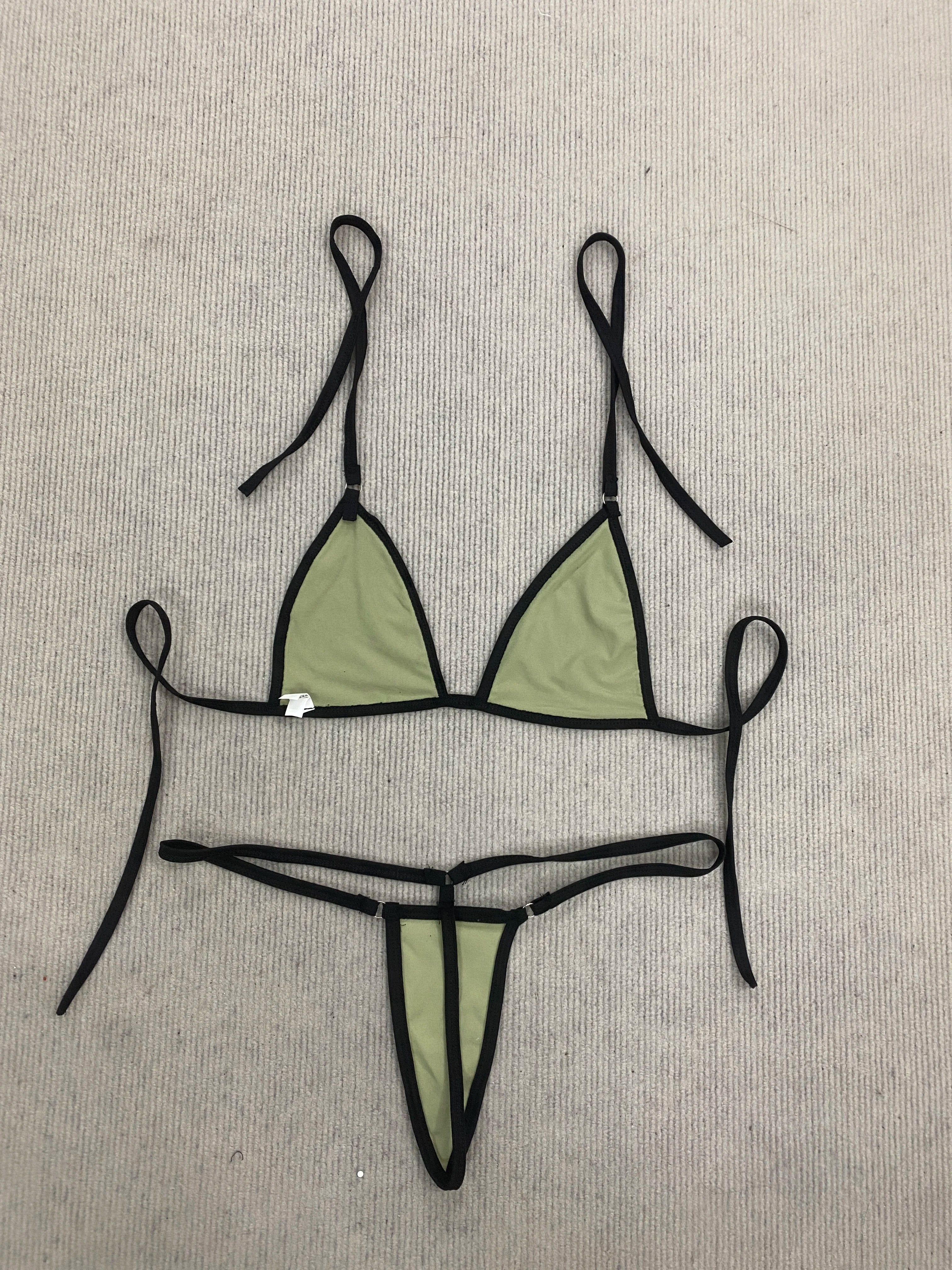 Women's Clothing Sexy Fashion Hanging Neck Lace Up Bikini Triangle Low Waist Mini Thong Solid Swimsuit Summer Beach Vacation Sui