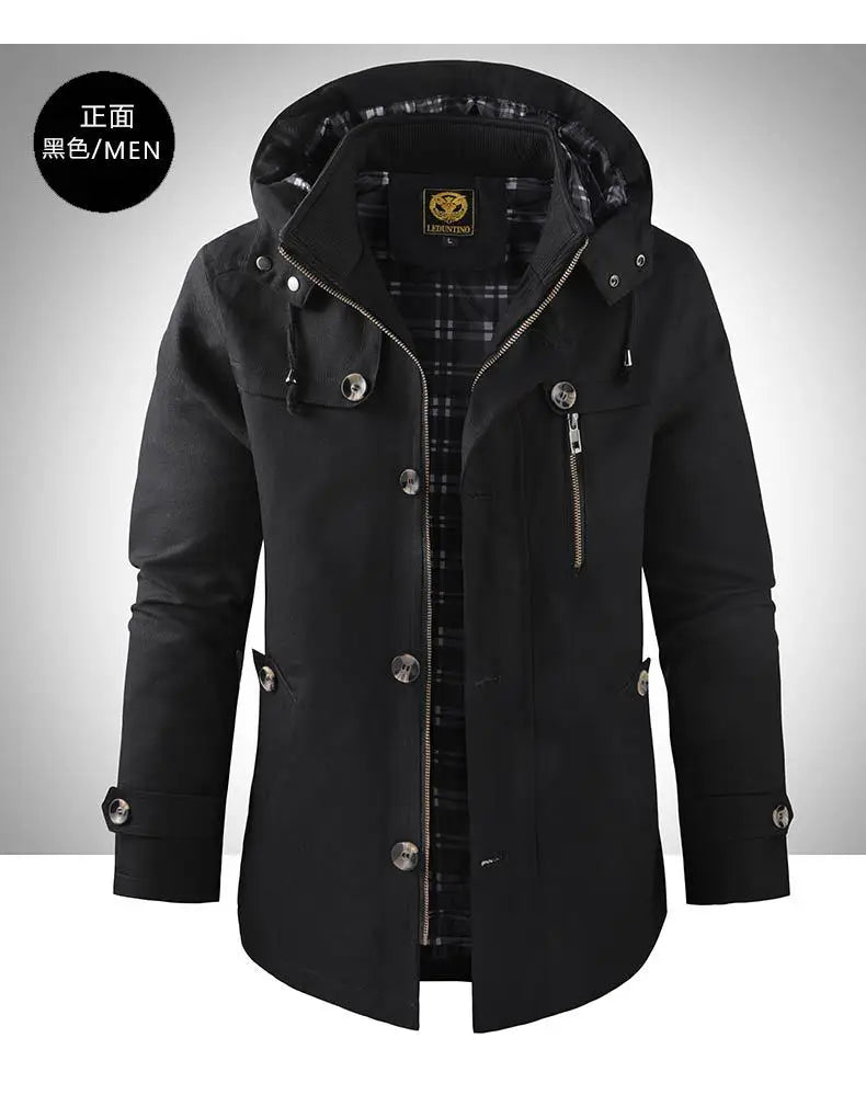 New Spring Autumn Men Long Jackets Hooded Casual Trench Coats High Quality Male Cotton Business Casual Trench Jackets Size 5XL