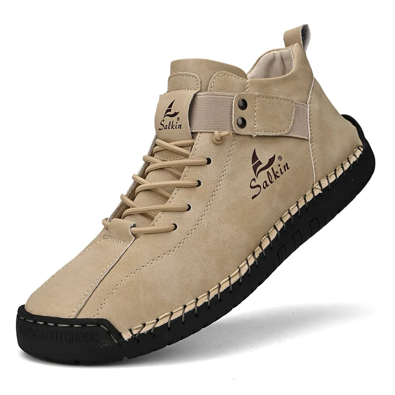 New Leather Casual Men Shoes Design Sneakers Man Breathable Leather Shoes Outdoor Men Ankle Boots