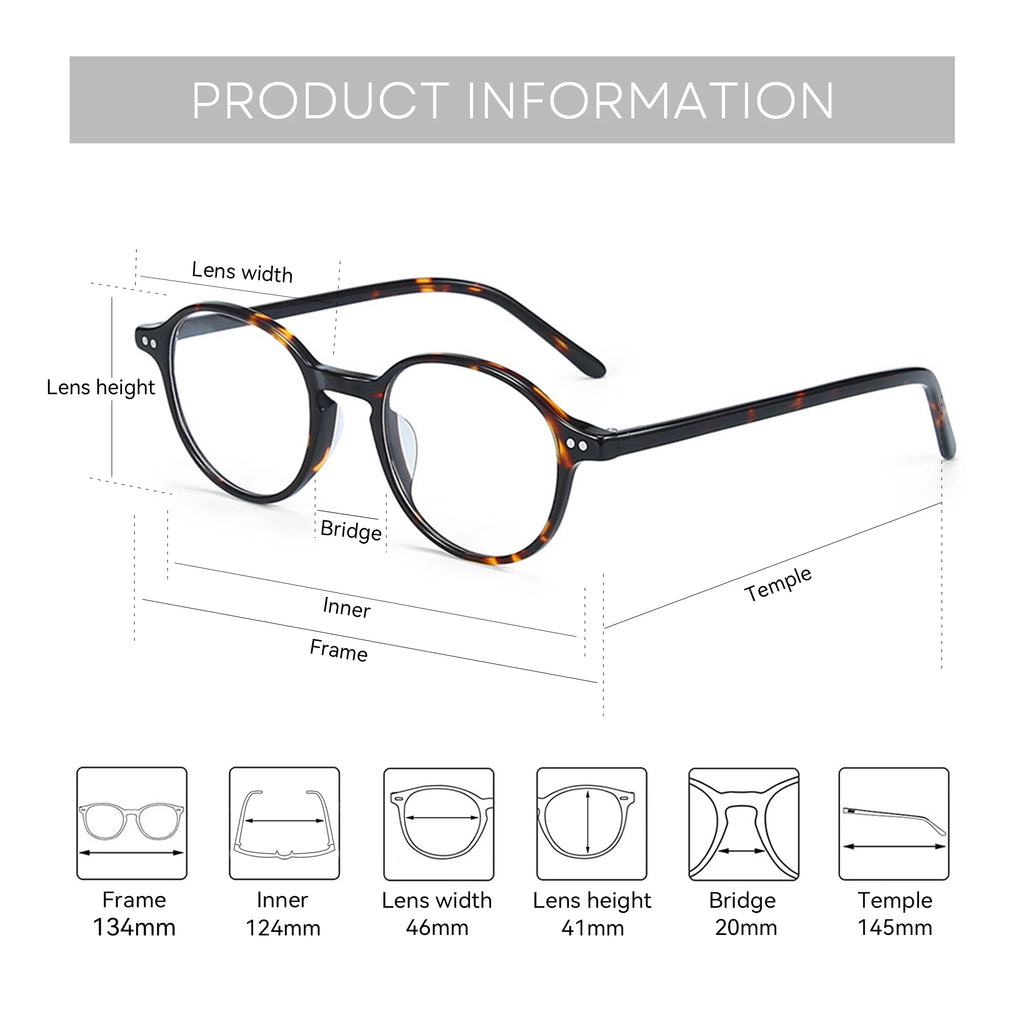 ZENOTTIC XS Size Unisex Ultralight Acetate Small Round Eyewear Anti Blue Light Blocking Computer Glasses Fashion Optical Frame