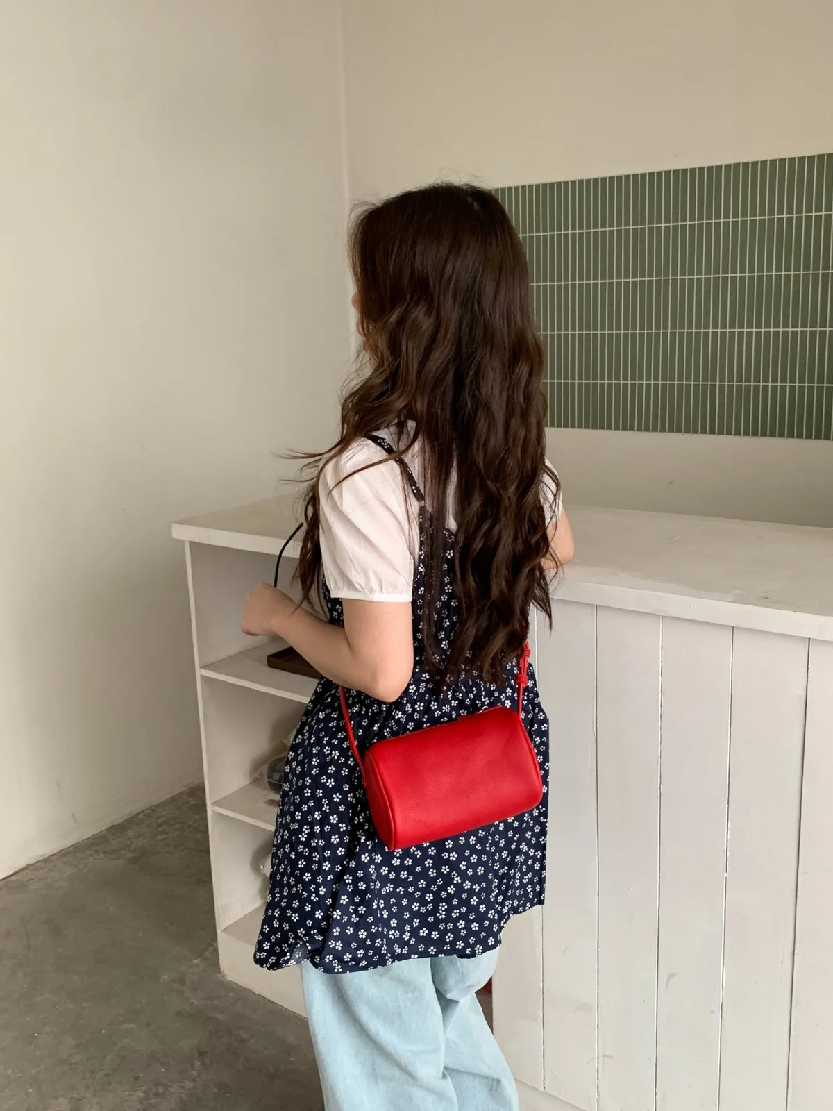 2026 New Women Lychee Pattern Small Pillow Bag Summer Fashion Boston Handbag Single Shoulder Crossbody Bag Small Bag Red Yellow