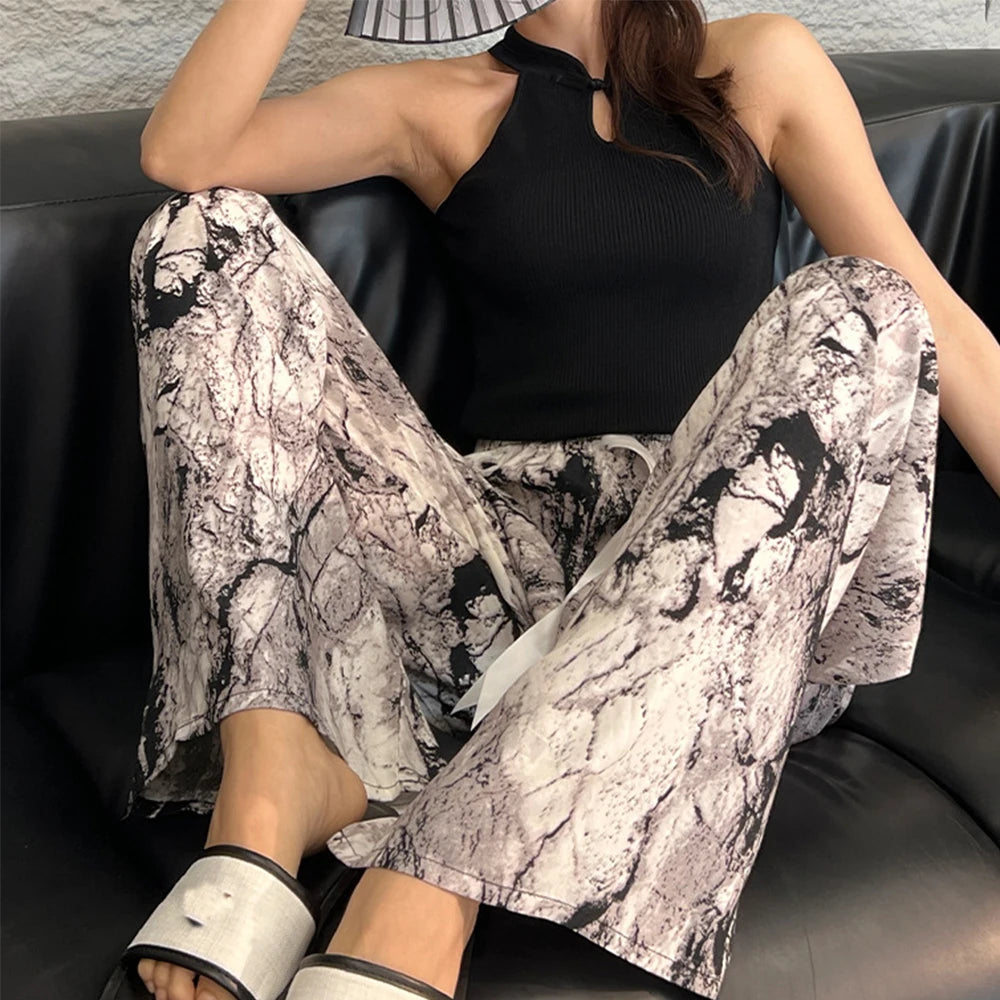 2025 Summer Sleeping Pants Women Thin Bottoms Spring Large Size Home Wear Pants Pajamas Flower Print Loose Cute Beach Trousers