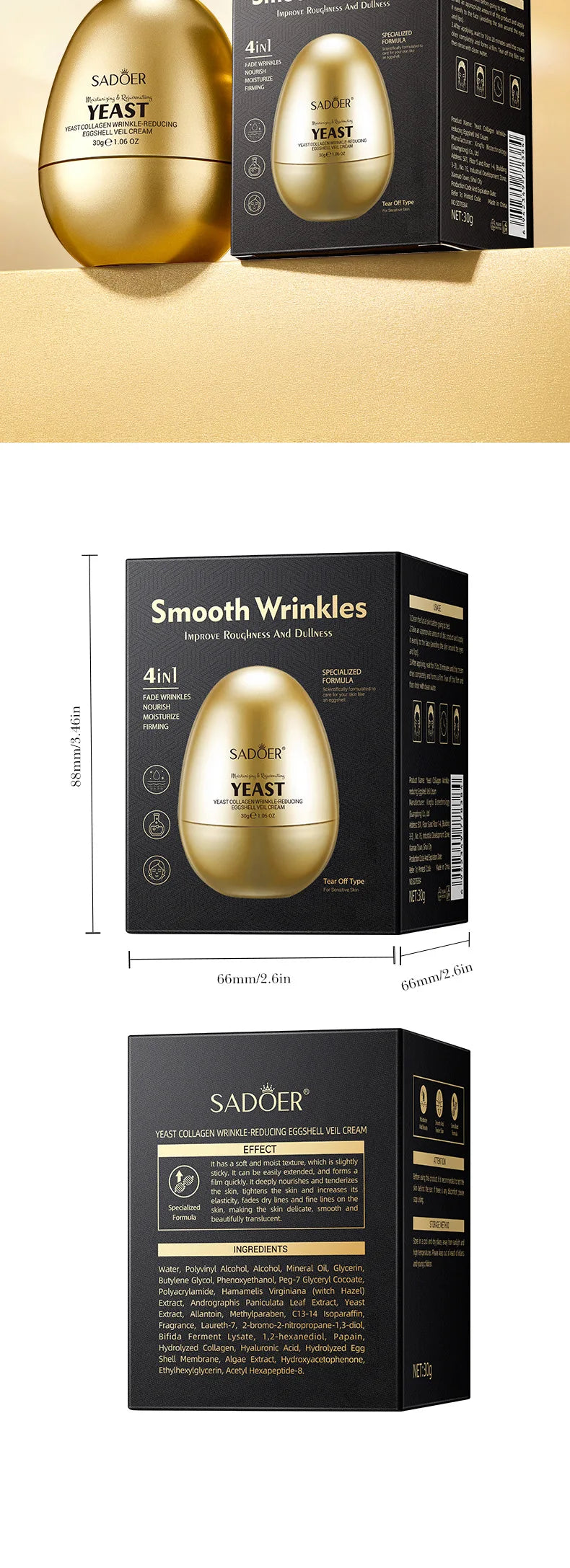 SADOER Yeast Collagen Anti Wrinkles Face Cream Moisturizing Anti-Aging Whitening Facial Cream For Face Skin Care Products