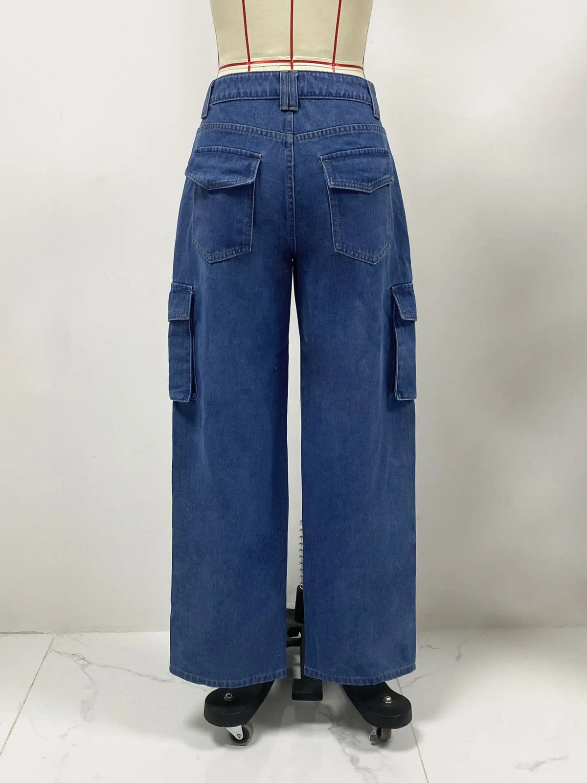 American Retro Mid-waist Multi-pocket Cargo Pants Jeans, Women's Casual Loose Straight Long Pants, Patchwork Jeans,Spring Autumn