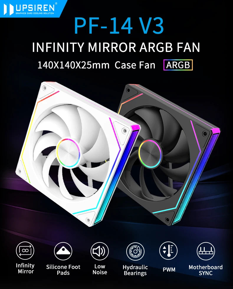 UPSIREN PF-14 V3 140mm chassis fan Motherboard lighting synchronization/ ARGB+PWM Case fans Reqular/Reverse version optiona