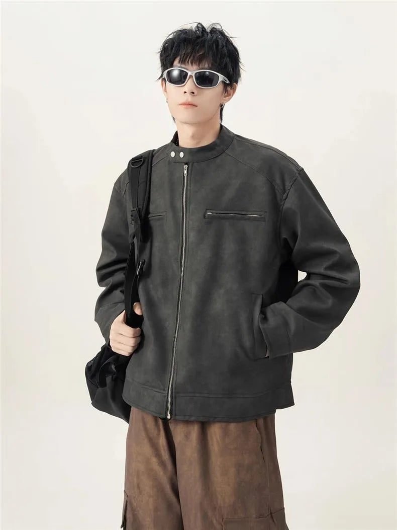Men's American Retro Brown Leather Jacket Men Motorcycle Er Jacket Casual Baseball Varsity Coat Couple Streetwear Outerwear