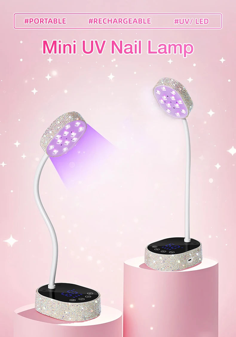 Wireless UV LED Nail Lamp 36W Rechargeable Mini Gel Dryer with Auto Sensor Timer and 360° Rotating Neck for Manicure on the Go