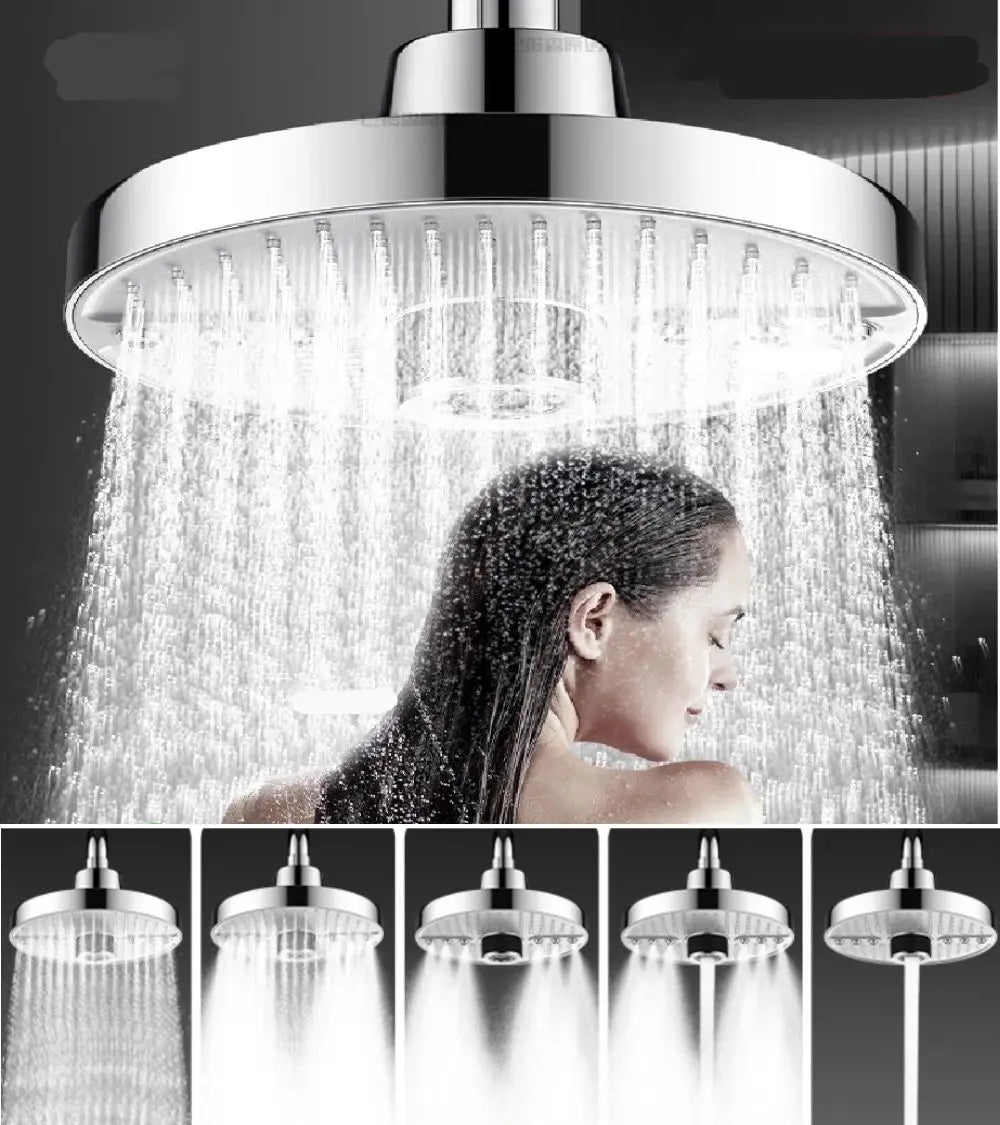 New 5 Modes Large Flow Supercharge Rainfall Shower Head 175mm High Pressure Top Spray Rain Showerhead Set Bathroom Accessories