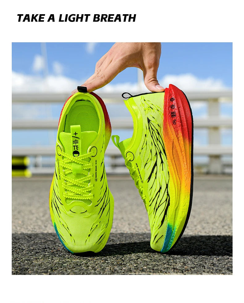 Fluorescence Running Shoes CarbonBoard Marathon Men Sports Breathable Women's Comfortable Athletic Sneakers Soft Wear Resistant