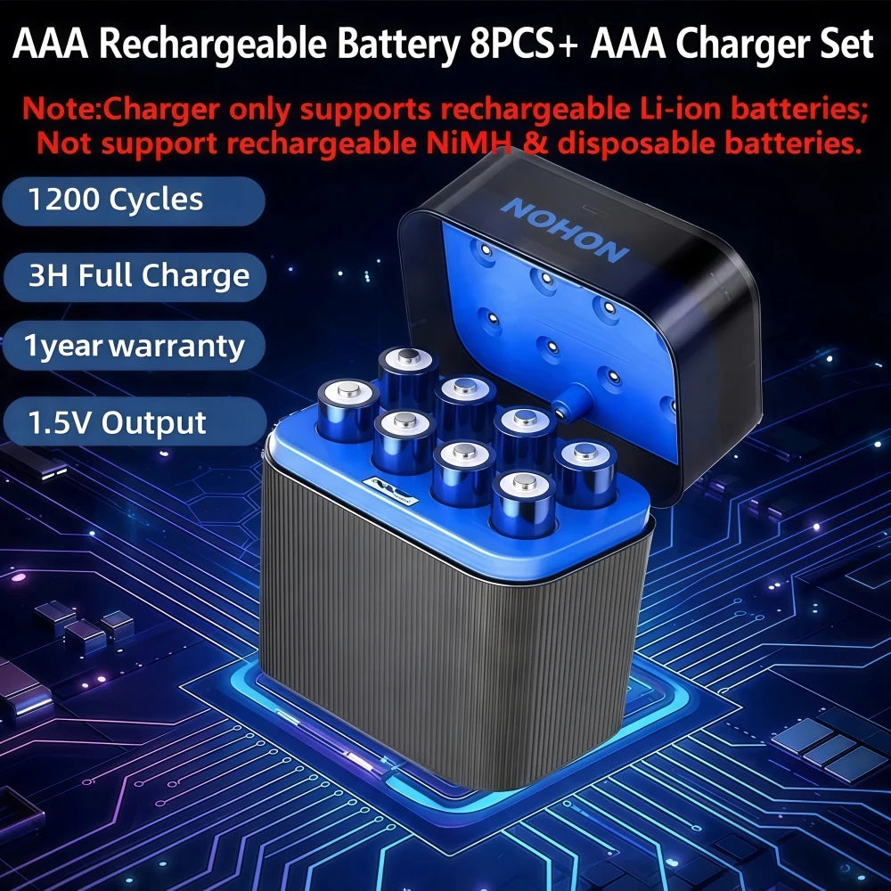 NOHON Rechargeable Lithium Battery AA 3600mWh/AAA 1300mWh Original Batteries High Capacity 1.5V Battery for Mouse Remote Control