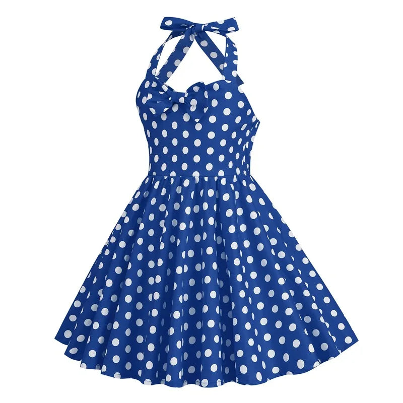 Kids Girls Vintage Halterneck Dress Polka Dots Cherry Strawberry Daily Birthday Party 1950s Swing Dress Summer Princess Dress