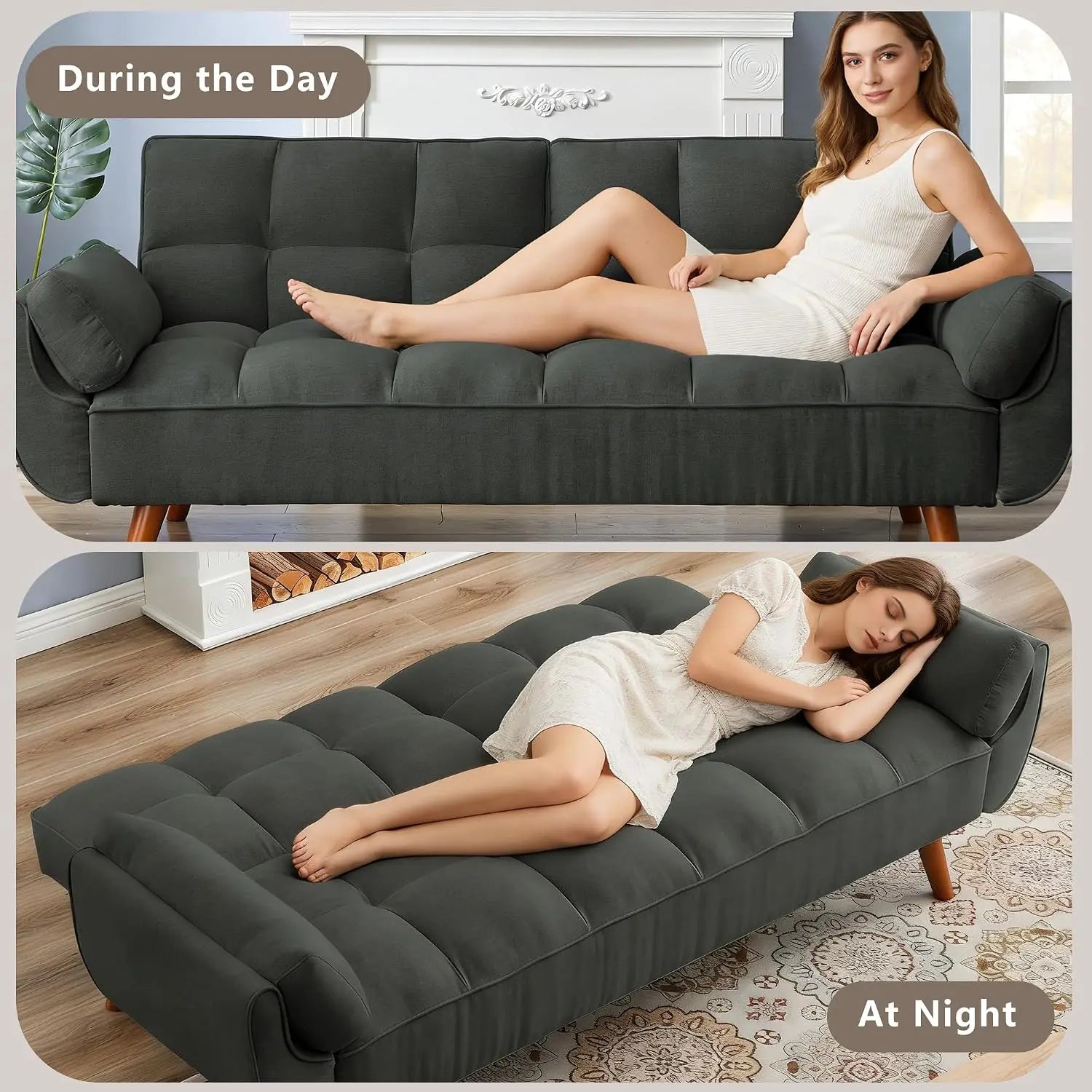 Modern Convertible Sleeper Sofa, 75" Twin Futon with Adjustable Split Backrest for Living Room Small Spaces, Grey, Customized