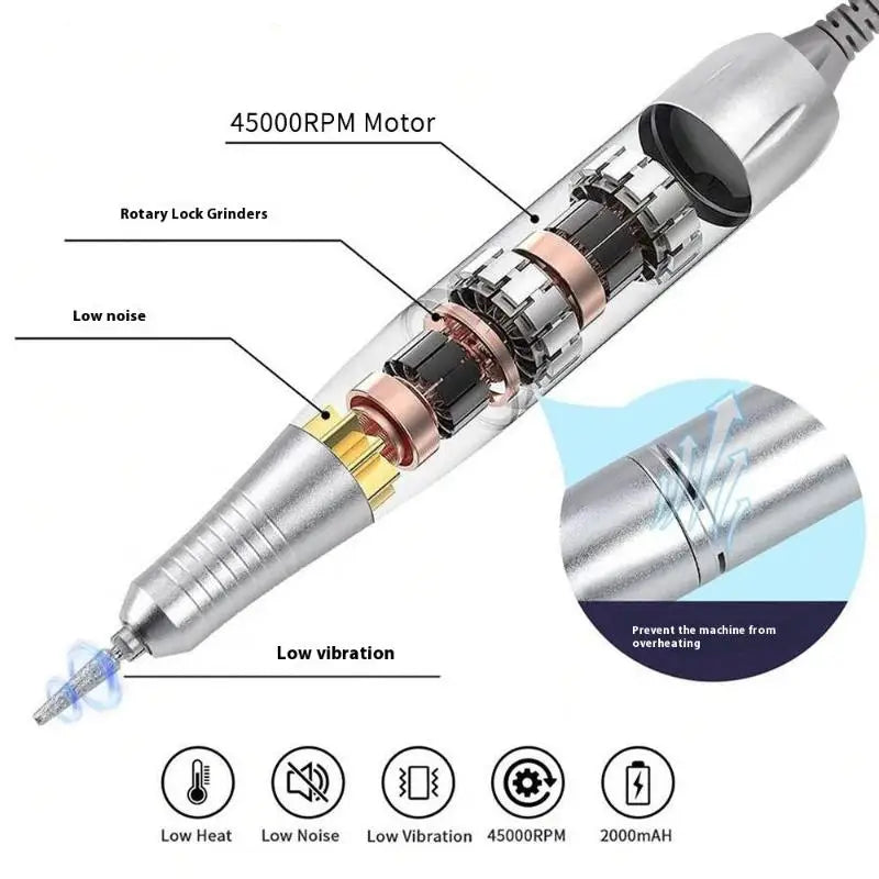 35000 RPM Rechargeable Nail Drill Machine Professional Portable Electric Manicure File For Nails Gel Polish Remove Grinding