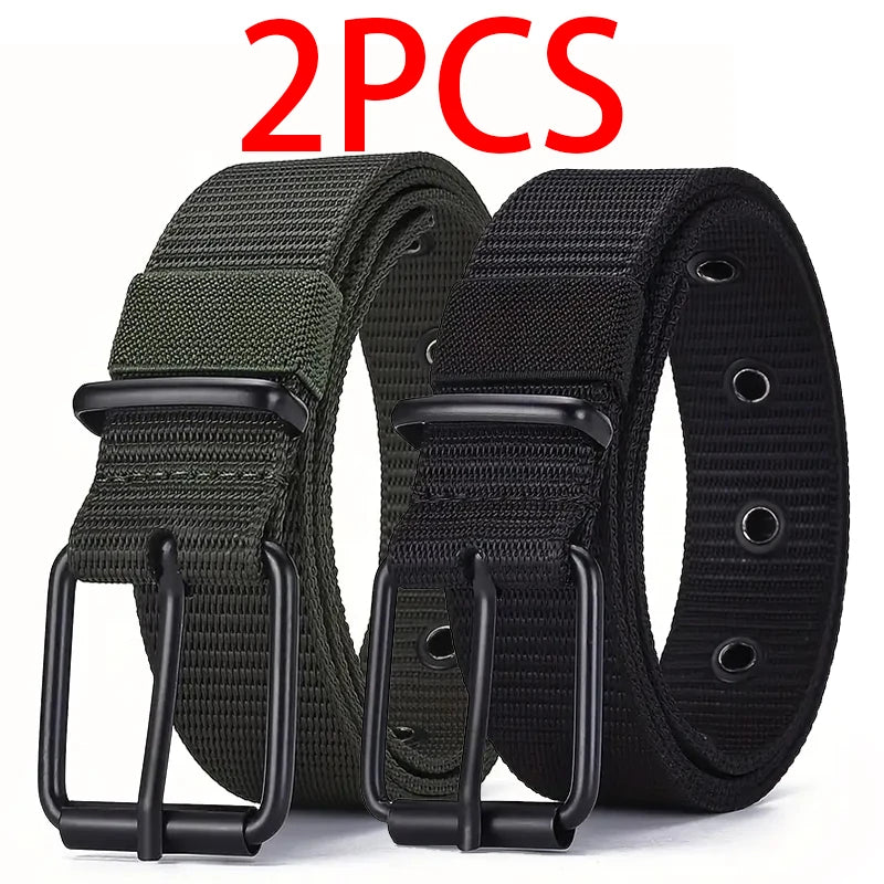 2pcs Men's casual canvas belt, golf belt, durable outdoor sports pants belt, jeans belt, suitable for daily leisure and sports