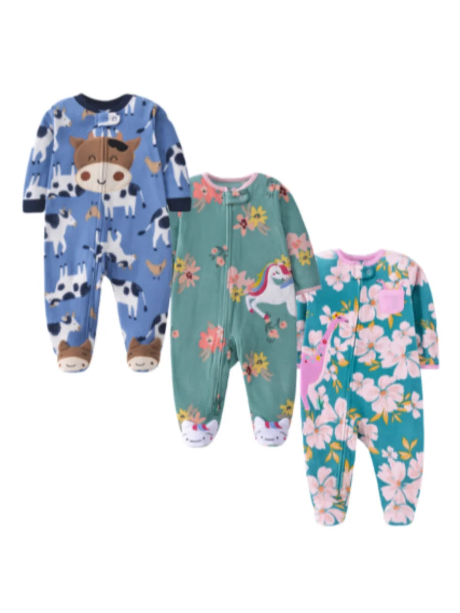 Newborn Baby Boy Girl Rompers Clothes Autumn Pajamas Zipper Fleece Infants  Baby Outfit Cartoon Jumpsuit Clothing 3-12 Months