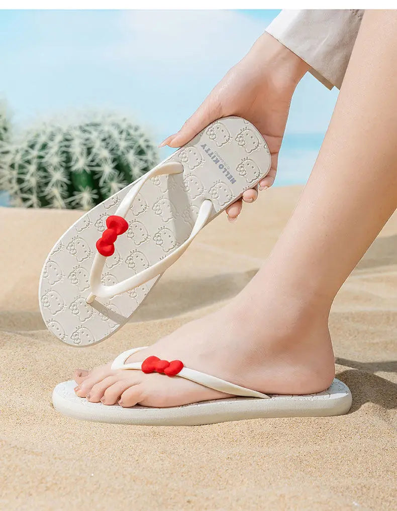 Sanrio Hello Kitty Women'S Flip-Flops, Summer Cartoon Flat Non-Slip Outdoor Beach Slippers, Student Casual Comfortable Slippers