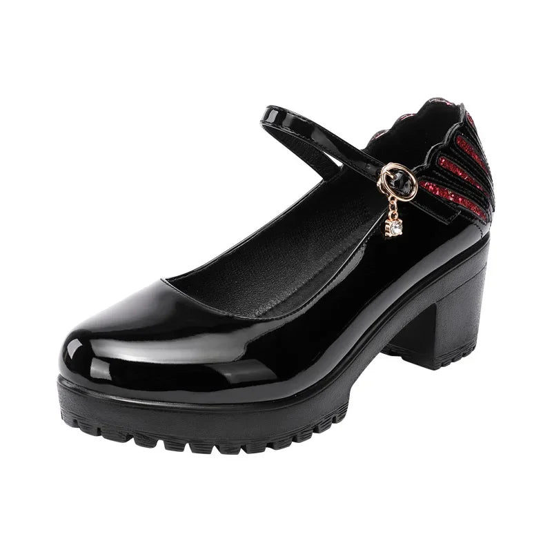 6 8 10cm Small Size 32-43 Shallow Patent Leather Shoes Women Mary Janes 2025 Fall Block Heels Shoes Platform Pumps Office Mom