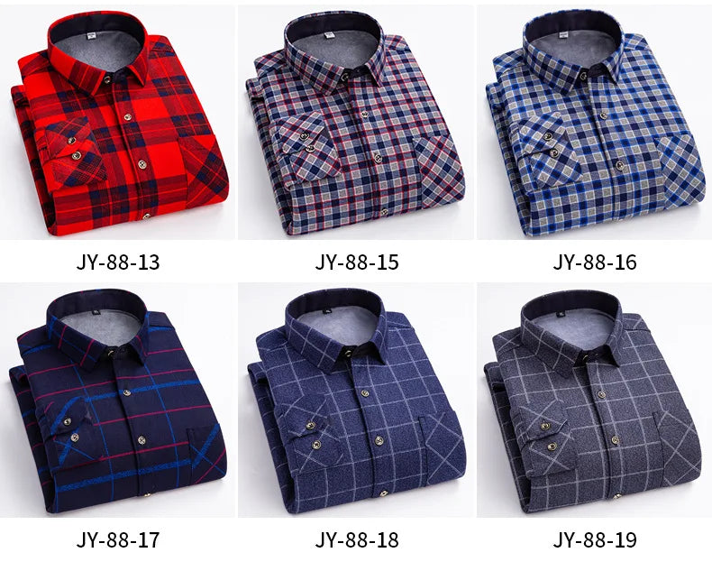 Men's Travel Casual Winter Double-Sided Fleece Warm Thickened Fleece Plaid Work Shirt Plus Size Extra Large Clothes Shirts