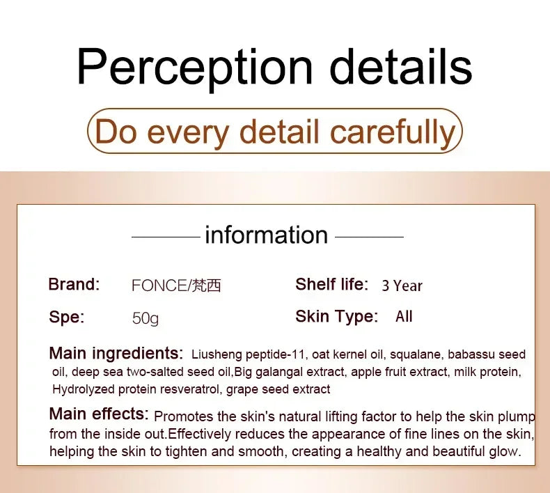 Fonce Korea Anti Aging Wrinkle Remover Face Cream Dry Skin Hydrating Facial Lifting Firming Day Night Cream Peptide Serum 50g