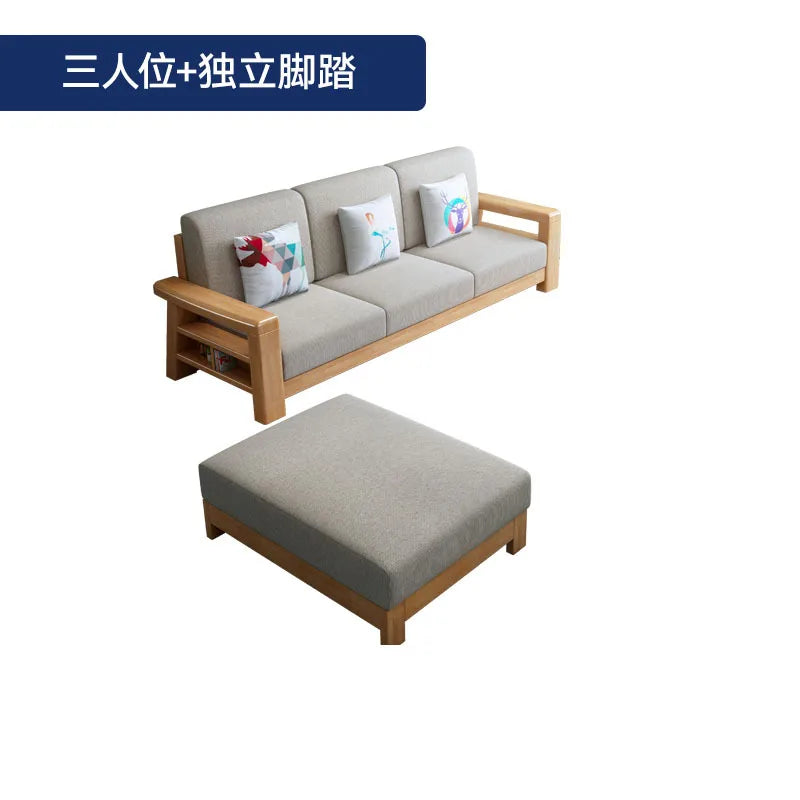 Nordic solid wood three-person sofa, modern simple fabric, small apartment concubine coffee table combination furniture