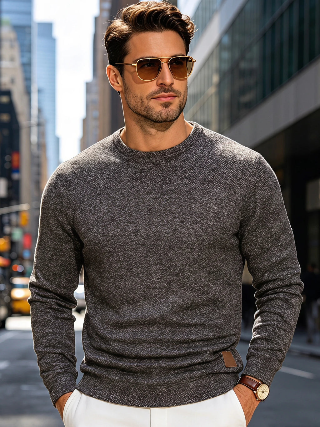 Men's Crew Neck Heather Sweatshirt Autumn Winter Soft Ribbed Crewneck Pullover Reinforced Stitching Casual Daily Wear