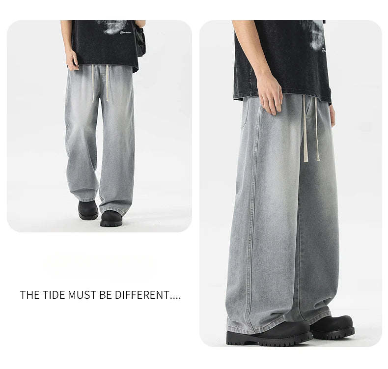 Men's Jeans American Loose Wide-leg Loose Straight Casual Trousers Street Hip-hop Baggy Jeans Black Grey Blue Streetwear Men