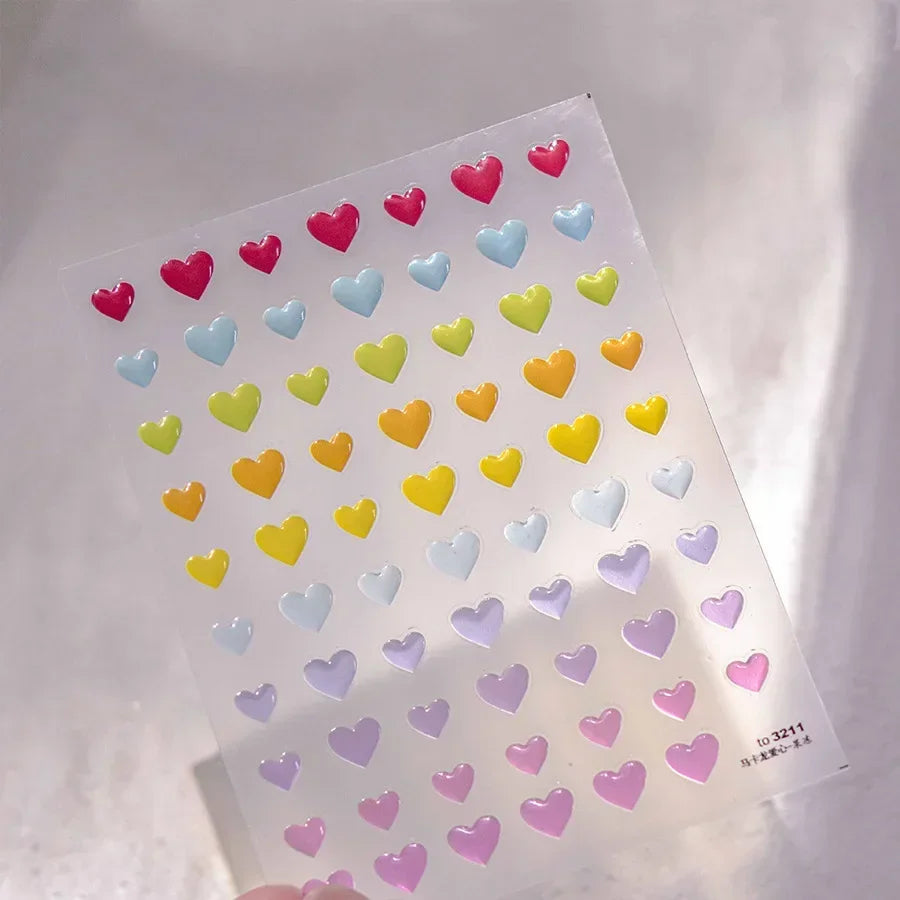 5D Gradient Love Gem Glitter Love Heart Colorful Cat's Eye Rhinestone Soft Self Adhesive Nail Art Stickers Shiny Manicure Decals