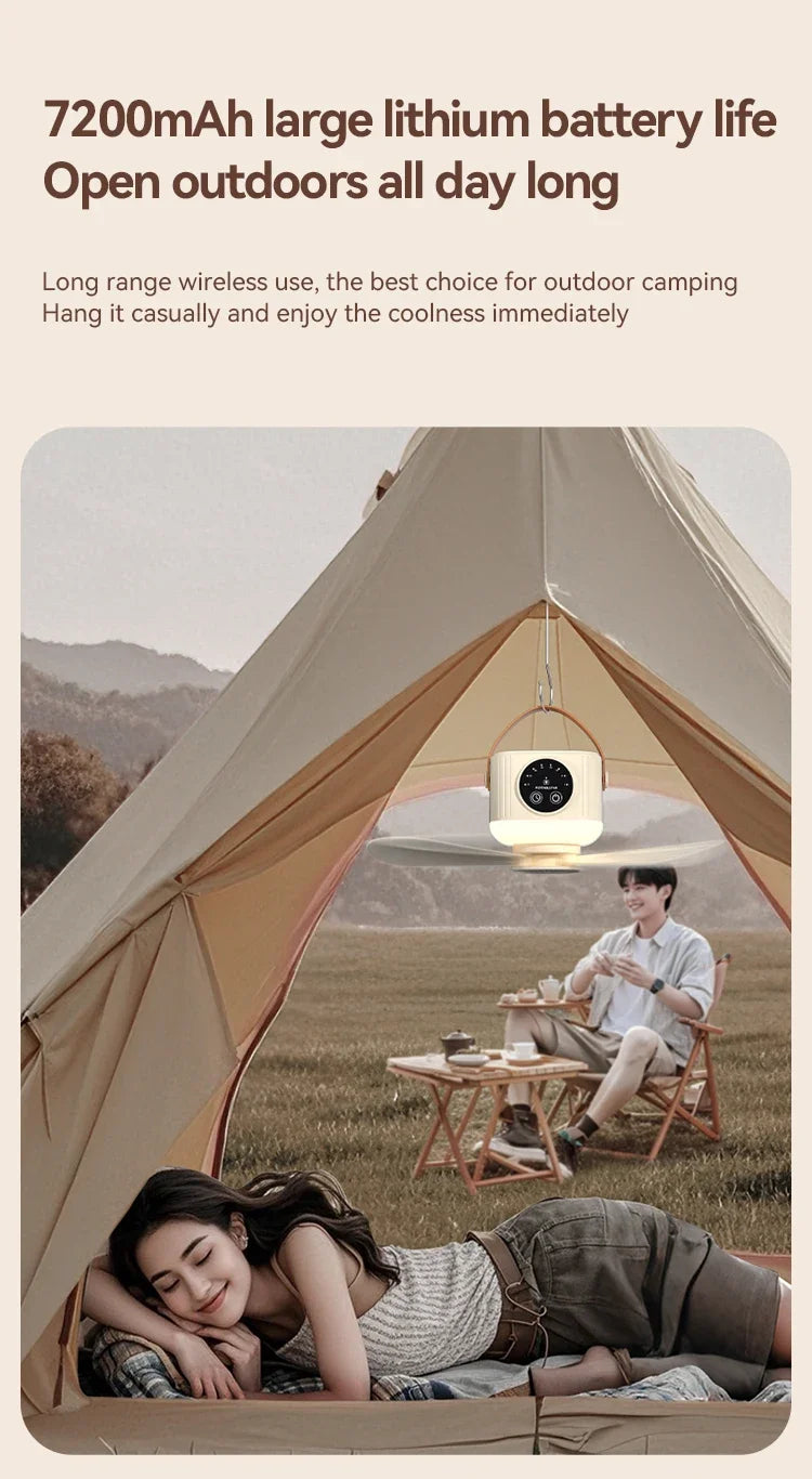 LED Light With Fan Portable Silent Ceiling Fans Light Rechargeable/Plug-in LED Lamp Remote Control 7200mAh for Bedroom Camping