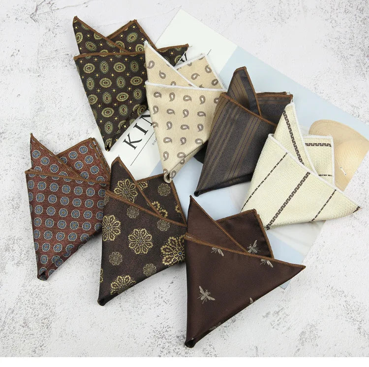 Maillard Men's Suit Pocket Towel Dress Chest Towel Retro Suit Coffee Pattern Small Square Scarf Wedding Fashion 22*22cm