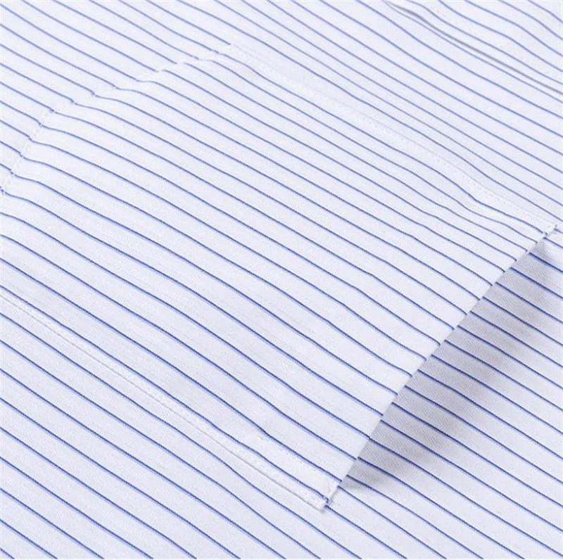Men Formal Shirt Short Sleeve Office Solid Color Striped Fashion Business Pocket White Social Shirt Men's Clothing 5XL 6XL
