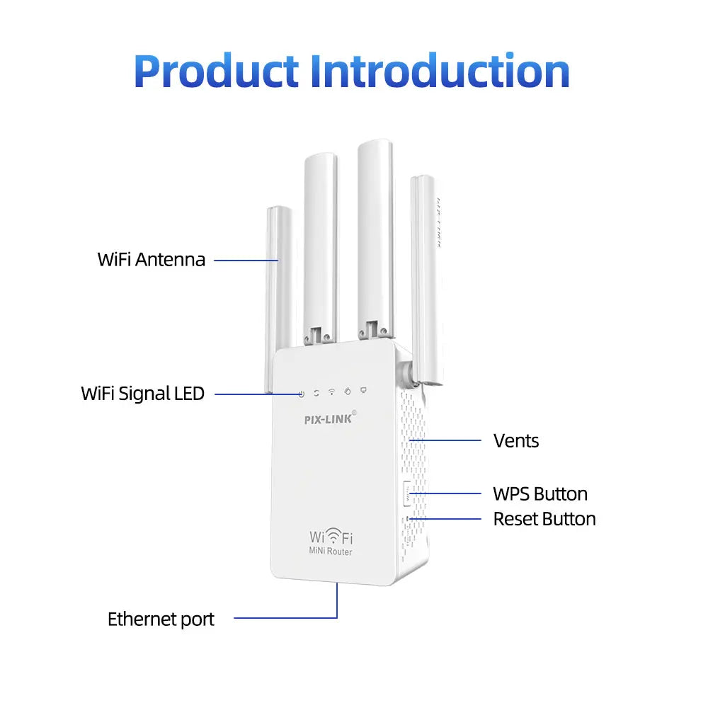 PIX-LINK Wireless WiFi Repeater Wifi Extender Ultraboost Wifi Amplifier Long Range Repiter 300M Wi-Fi Booster Access Point WR02E