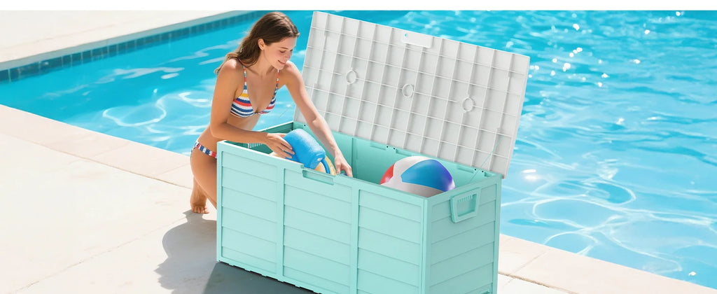 VINGLI 75 Gallon Outdoor Storage Box Lockable Plastic Deck Box Waterproof with Wheels for Garden Pool Patio Black