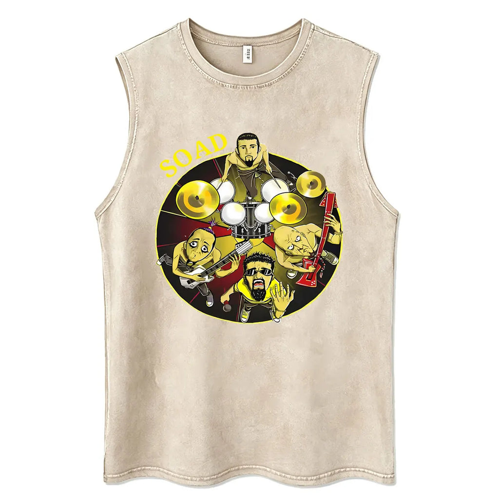 System of A Down Vintage Washed Tank Tops Men's Classic Rock Alternative Metal Sleeveless Vests T-shirt Male Oversized T Shirts