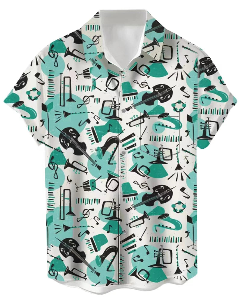 Music Men's Shirt 3d Print Casual Fashion Short Sleeved Shirt For Men Loose Summer Hawaiian Shirt Man Casual Men's Clothing New