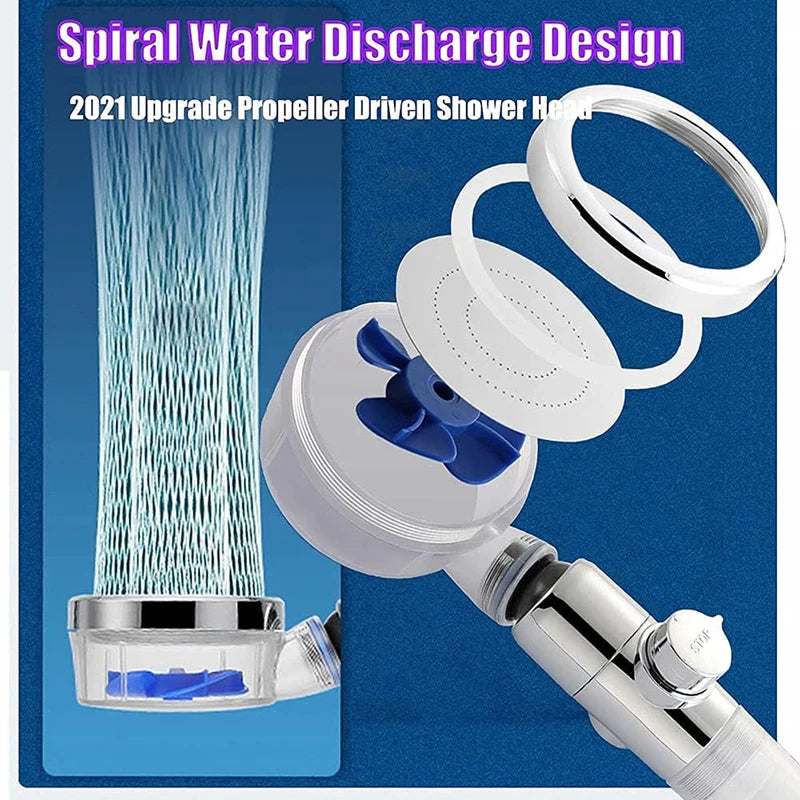 Shower Head Water Saving Flow 360 Degrees Rotating with Filter & Fan ABS Rain High Pressure Spray Nozzle Bathroom Accessories