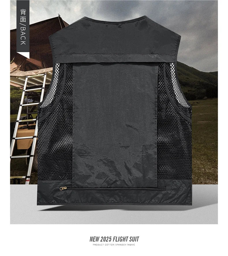 Mesh Men's Fishing Vest Multi Zip Pocket Hiking Waistcoat Male Light Thin Outdoor Sleeveless Jacket Work Summer Travel Plus Size