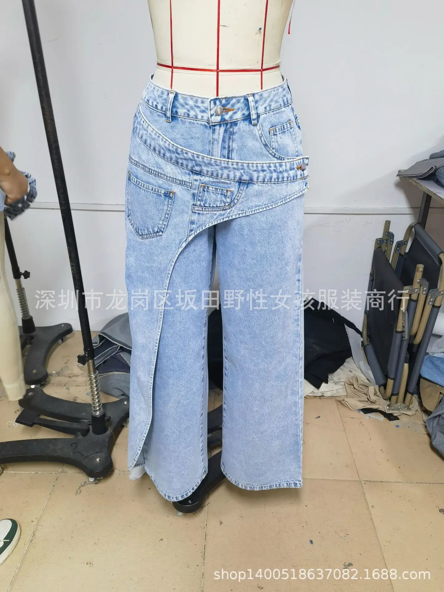 Denim Pant Women Jeans Vintage Wide Leg Long Pants High Waist Straight Trousers Y2k Streetwear Elegant Splice Work Casual Loose