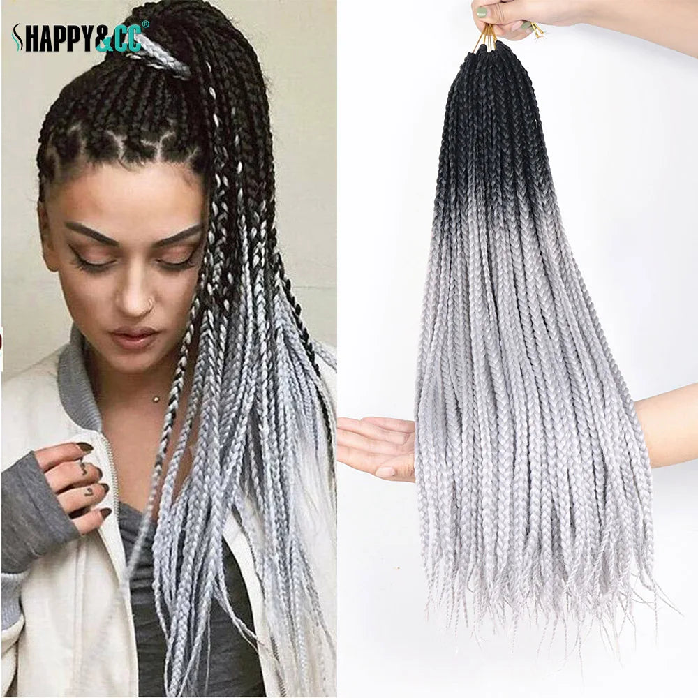 White 3X Box Braids Synthetic Crochet Hair 24Inch Crochet Braiding Hair Extensions Goddess Silver Blonde Braid Pre Looped Hair