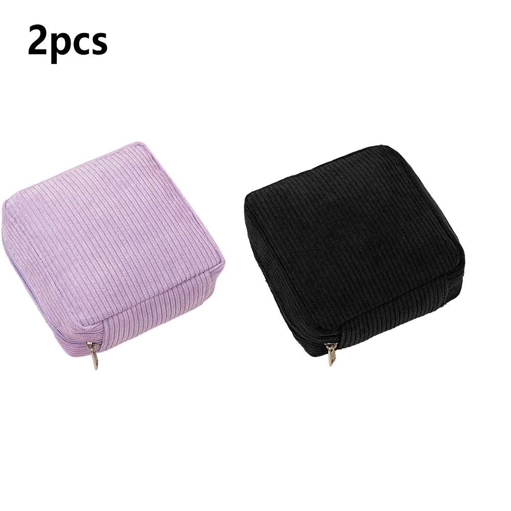Mini Toiletry Bag, Emergency Bag Aesthetic Cosmetic Bag Small Make-Up Sanitary Napkin Made of Corduroy Makeup Bag for Women