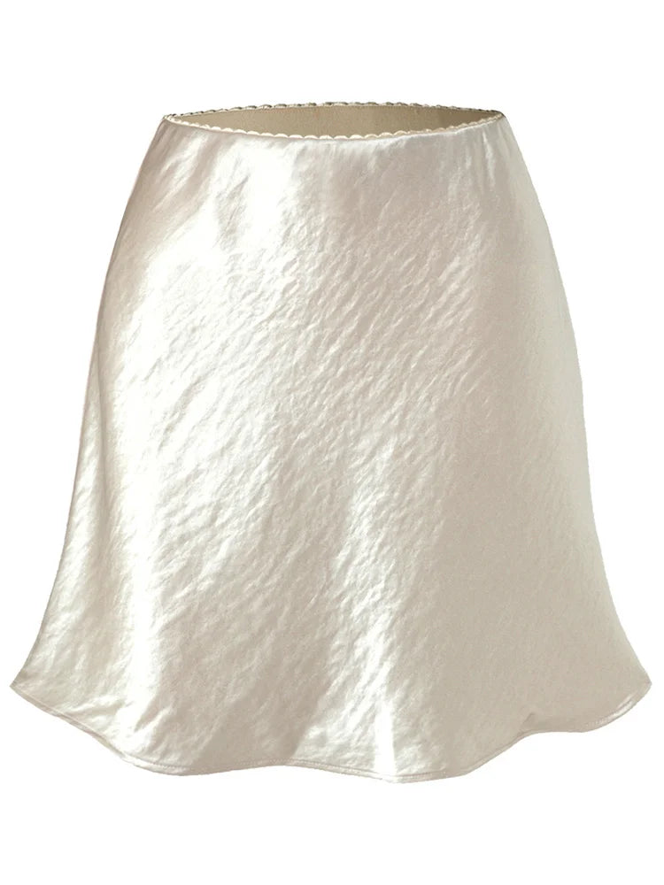 Summer Short Skirts For Women Office Wear Black A Line Luxury Mini Satin Skirt Ladies High Waist Simple Women's Skirts Silk