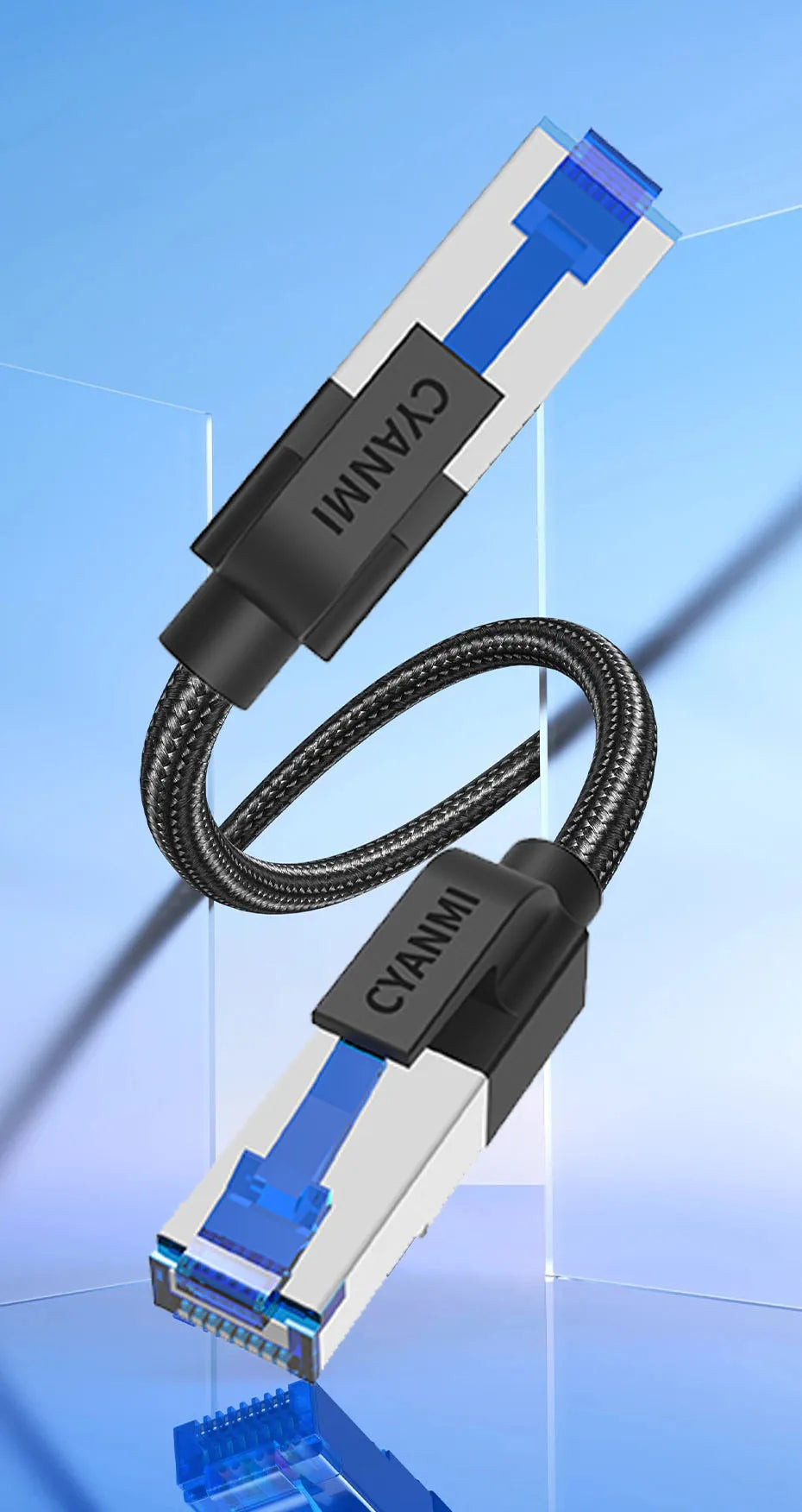 CYANMI Cat 8 Ethernet Cable 2000MHz 40Gbps High-Speed Nylon Braided RJ45 Network LAN Patch Cord for Indoor And Outdoor Use
