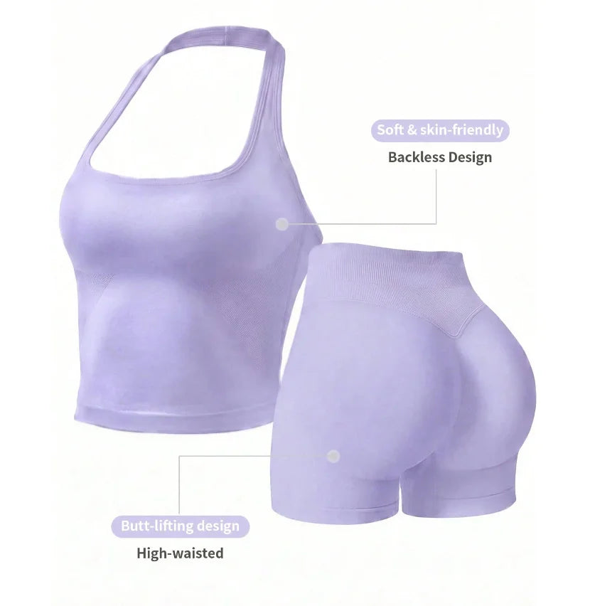 Women's Outdoor Sports Set: Tank Top + Shorts, Versatile For Daily Wear, Slimming Fit, Butt-Lifting, Lightweight And Sweat-Absor