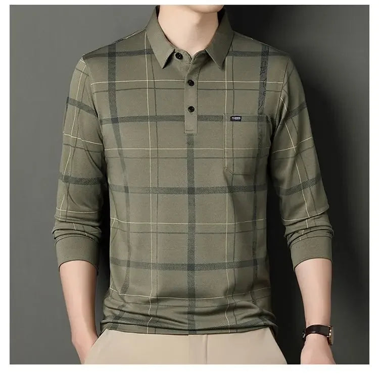 Men's Long-sleeved T-shirt Loose Polo Shirt with Base and Fashionable