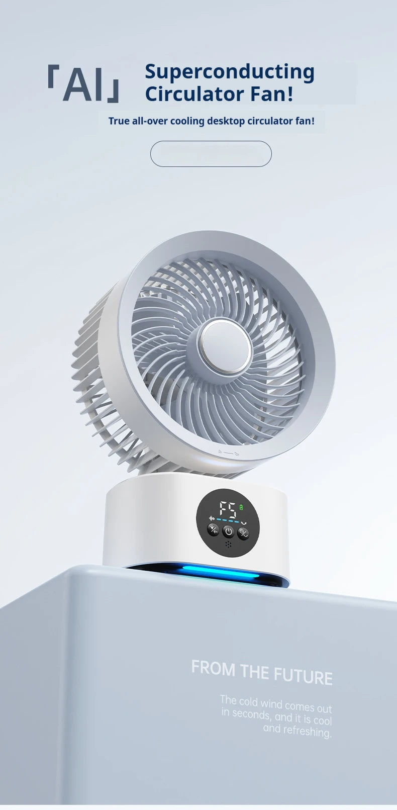 HOMEFISH USB Rechargeable Wall‑mounted Fan Foldable Swivel Portable Fan Built‑in Night Light Household Air Cooling Fan